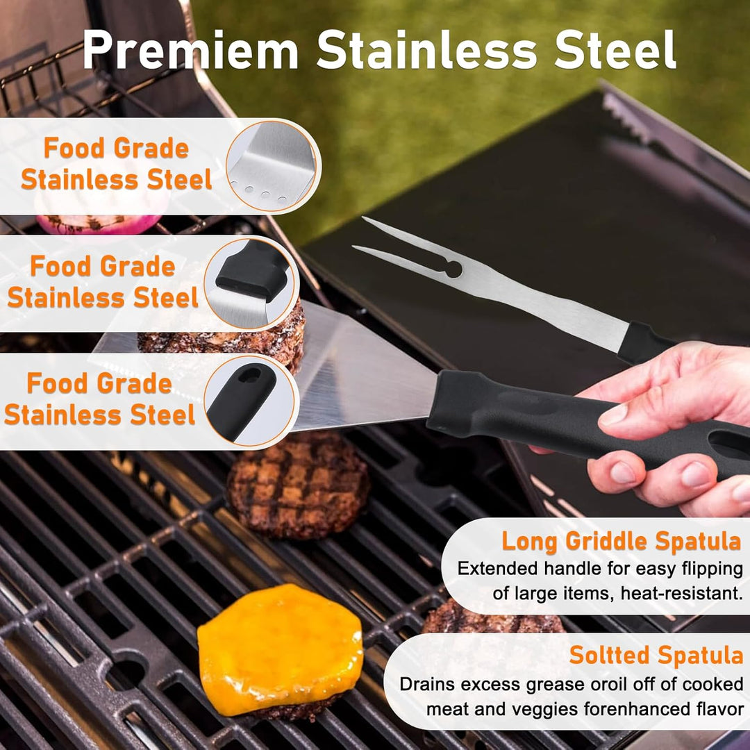 32 Stücke BBQ Grillbesteck Set,Edelstahl Grillzubehör,Hochwertiges Edelstahl Grill Zubehör Set,Grill