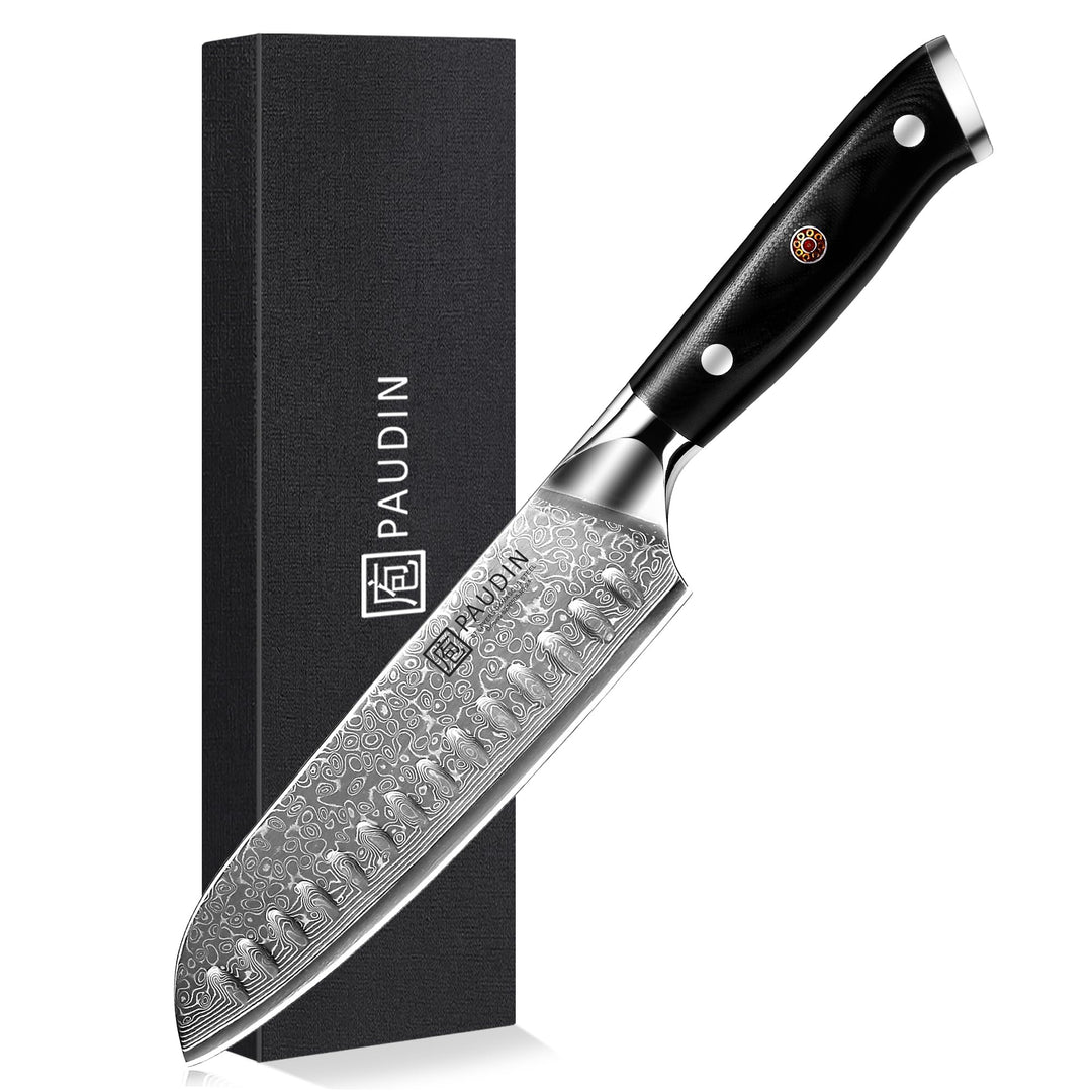 PAUDIN Santokumesser Damastmesser 17 cm, Ultra Scharfes Kochmesser aus 67 Lagen Damaststahl mit japa