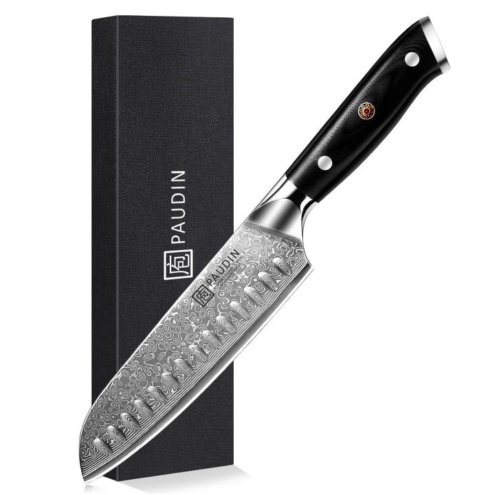 PAUDIN Santokumesser Damastmesser 17 cm, Ultra Scharfes Kochmesser aus 67 Lagen Damaststahl mit japa