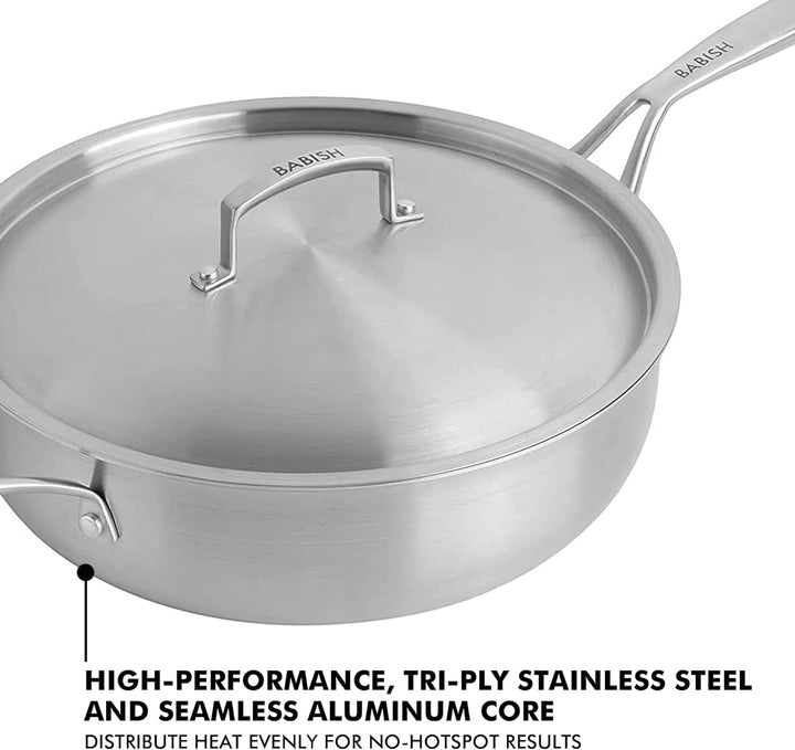 Babish Tri-Ply Stainless Steel Saute Pan w/Lid, 5-Quart Saute Pan (5-Quart), Saute Pan (5-Quart)