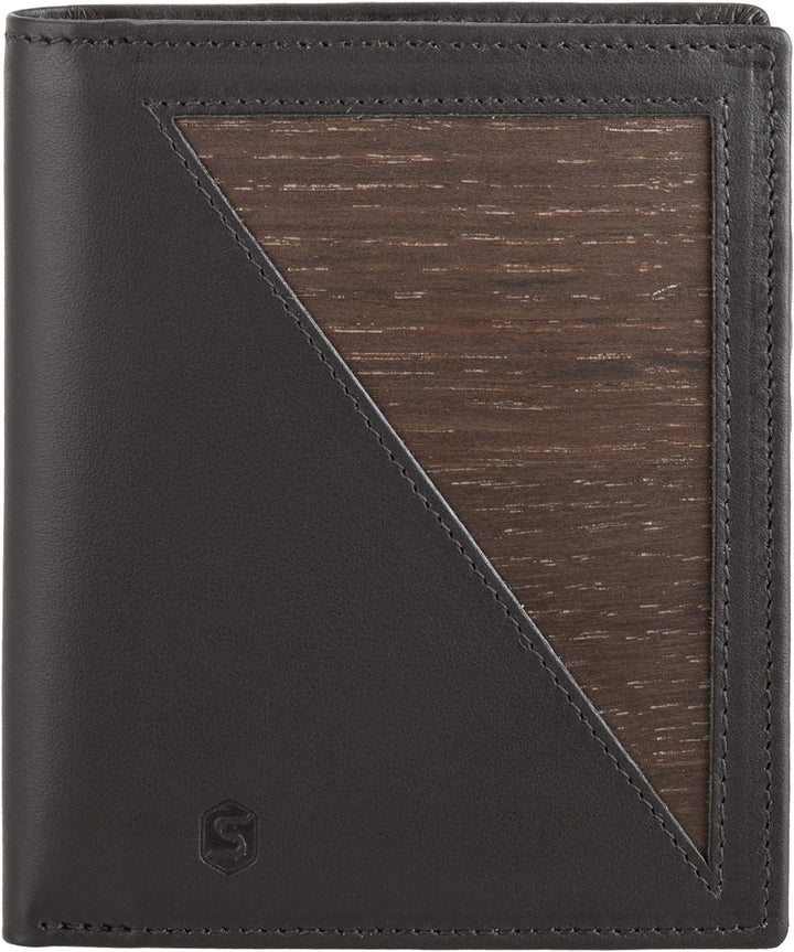 Sebastian Sturm Geldbörse Peter | Echtes Holz und Leder in Schwarz | Portemonnaie Brieftasche Geldbe