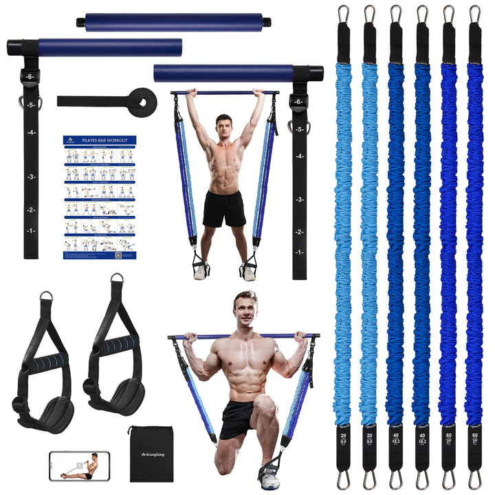 ALongSong Fitnessbänder Pilates Bar Set mit Widerstandsbänder 20-360lbs, Trainingsbänder Krafttraini