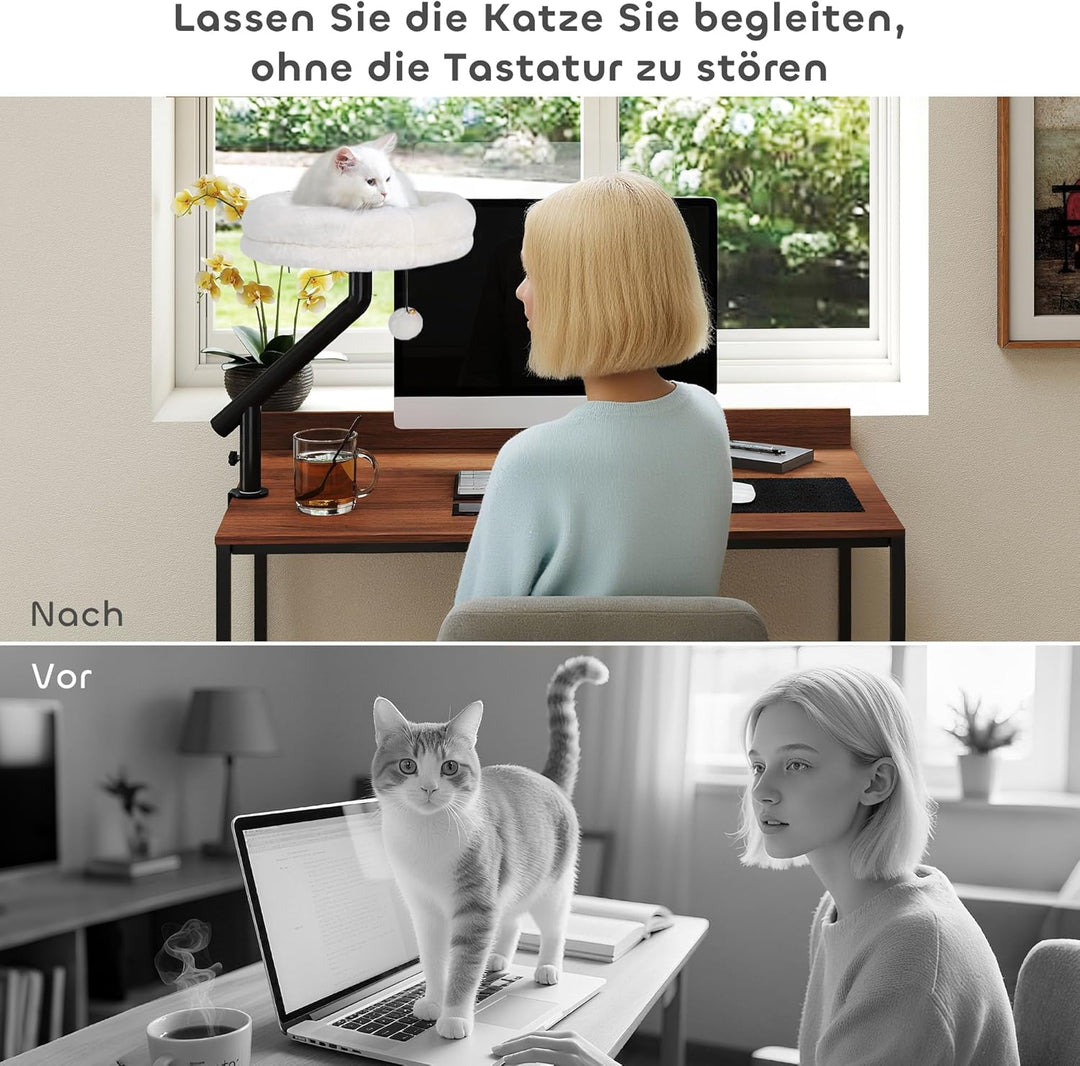 PawHut Katzen-Schreibtischbett, Katzenbett für Schreibtisch mit 360°Drehung, Verstellbarer Höhe, Kat