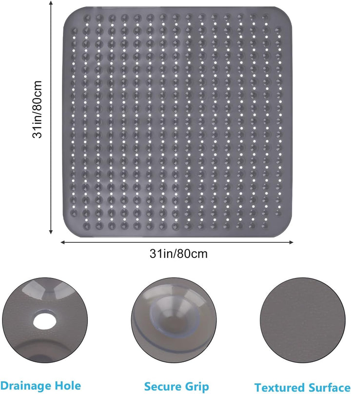Leeko 80x80cm Duschmatten, rutschfest Badematte mit 285 Saugnäpfen und Abflusslöchern, PVC Material