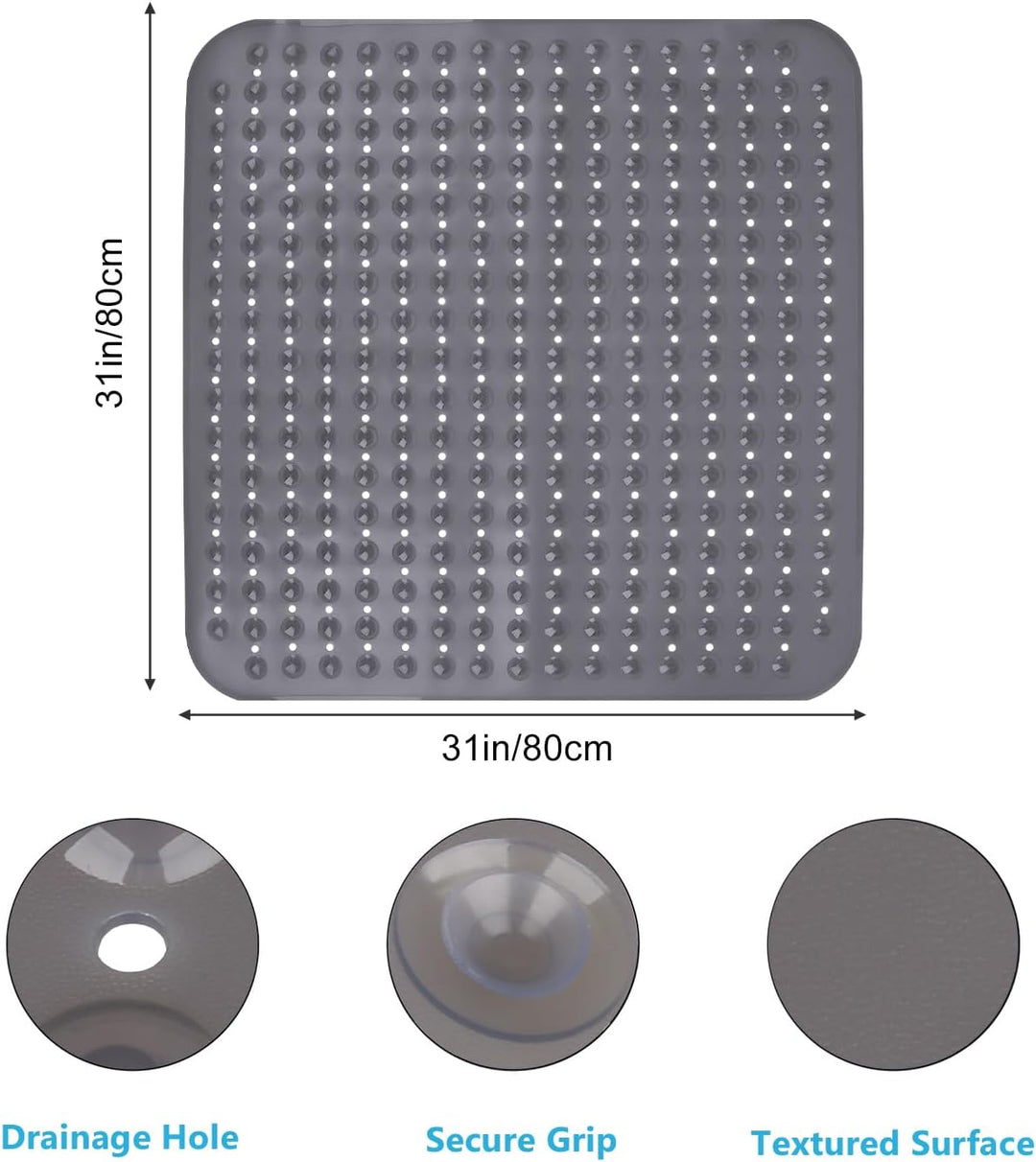 Leeko 80x80cm Duschmatten, rutschfest Badematte mit 285 Saugnäpfen und Abflusslöchern, PVC Material