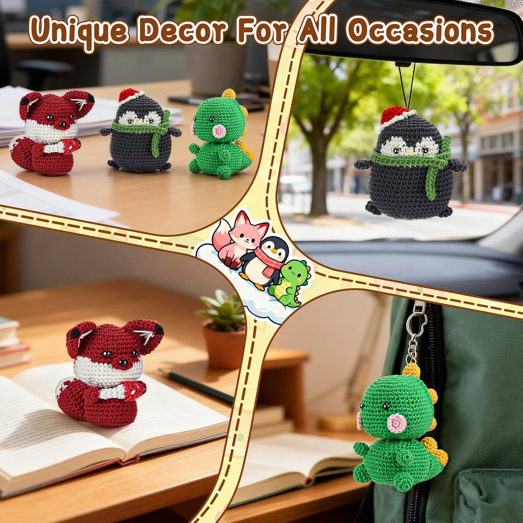 Häkelset für Anfänger Kinder - 3 Stück Tiere Häckel Kit für Kinder Erwachsene, Amigurumi Strickset m
