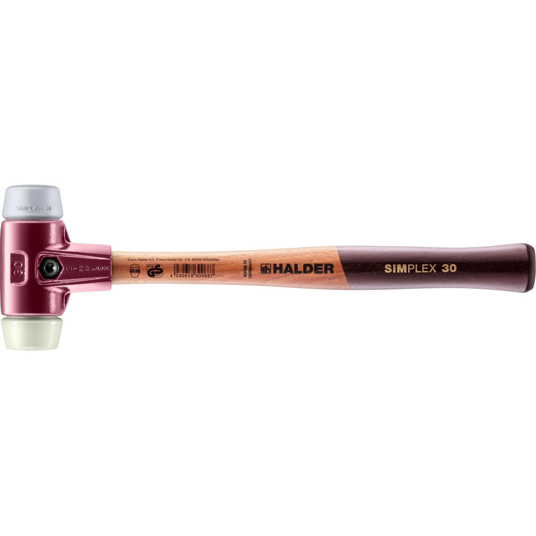 SIMPLEX-Schonhammer, TPE-mid/Nylon; mit Tempergussgehäuse und hochwertigem Holzstiel | D=30 mm | 303
