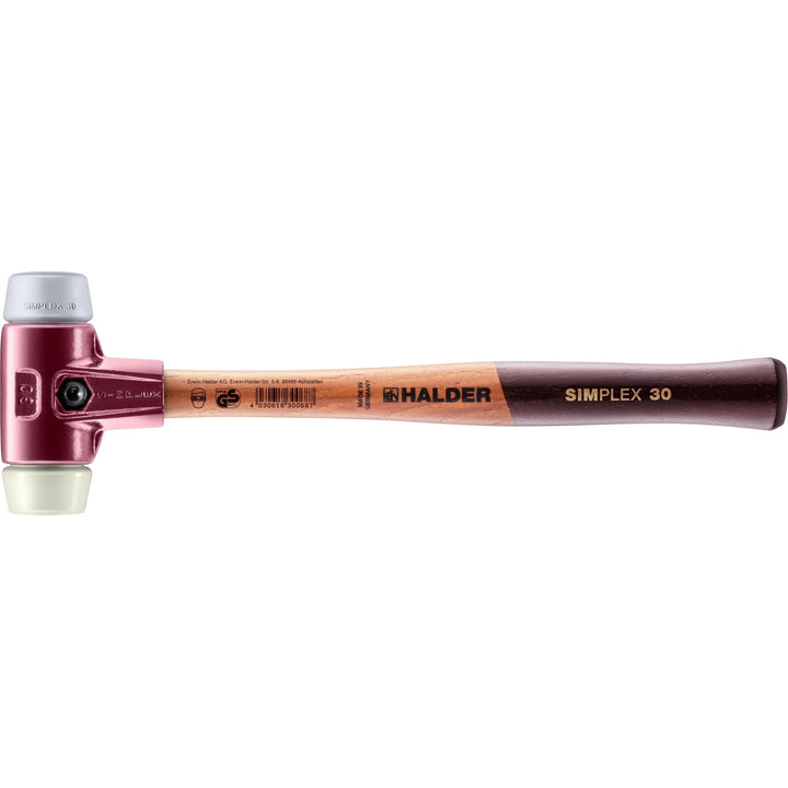 SIMPLEX-Schonhammer, TPE-mid/Nylon; mit Tempergussgehäuse und hochwertigem Holzstiel | D=30 mm | 303