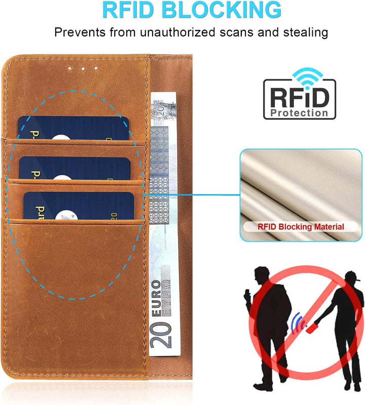 LENSUN Echtleder Hülle für iPhone 13 Pro, Handyhülle [Echtes Leder][Magnetverschluss][RFID Schutz] H
