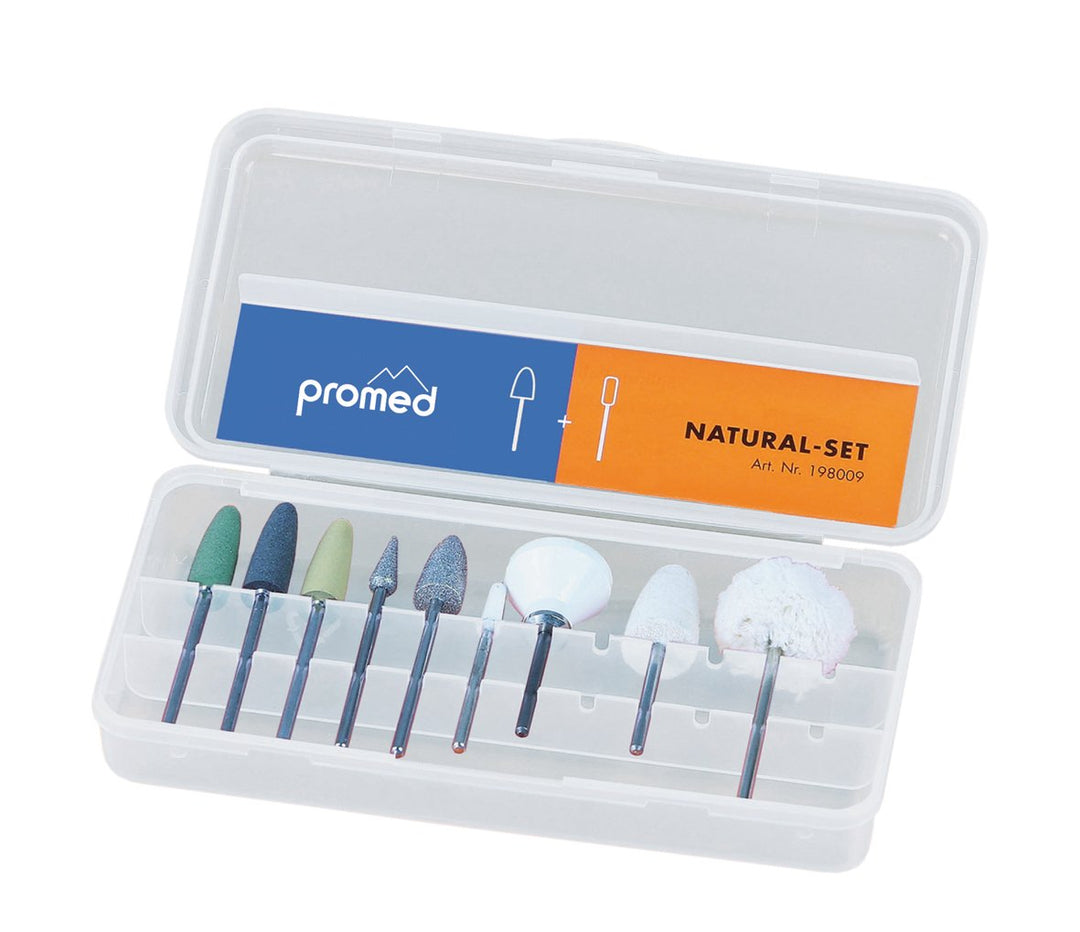 Promed Natural Schleifkörper-Set, 9 Schleifkörper für die Naturnagelbearbeitung, Bitset, Nagelfräser