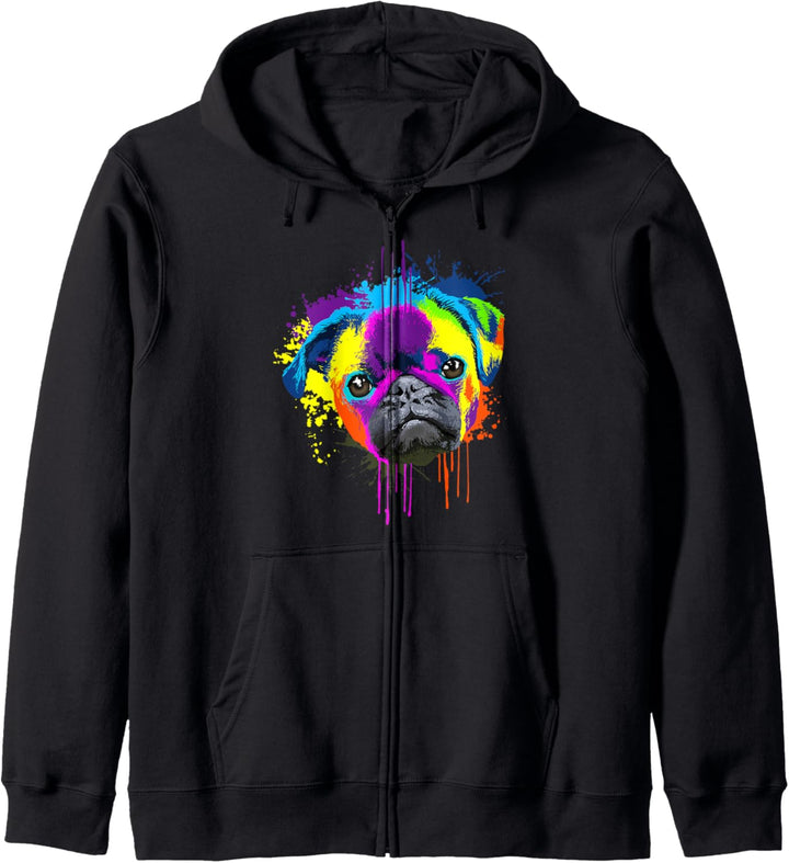 Splash Art Mops Hundehalter Geschenkidee Hunde Kapuzenjacke