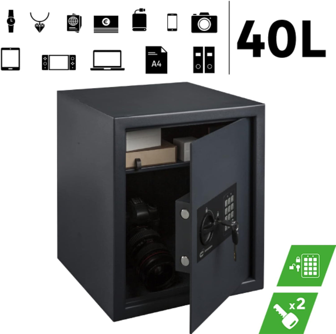 STANDERS - Elektronischer Safe - 40L - 40 x 35 x 36 cm - Wandtresor - Code-Safe - 2 Sicherheitsschlü