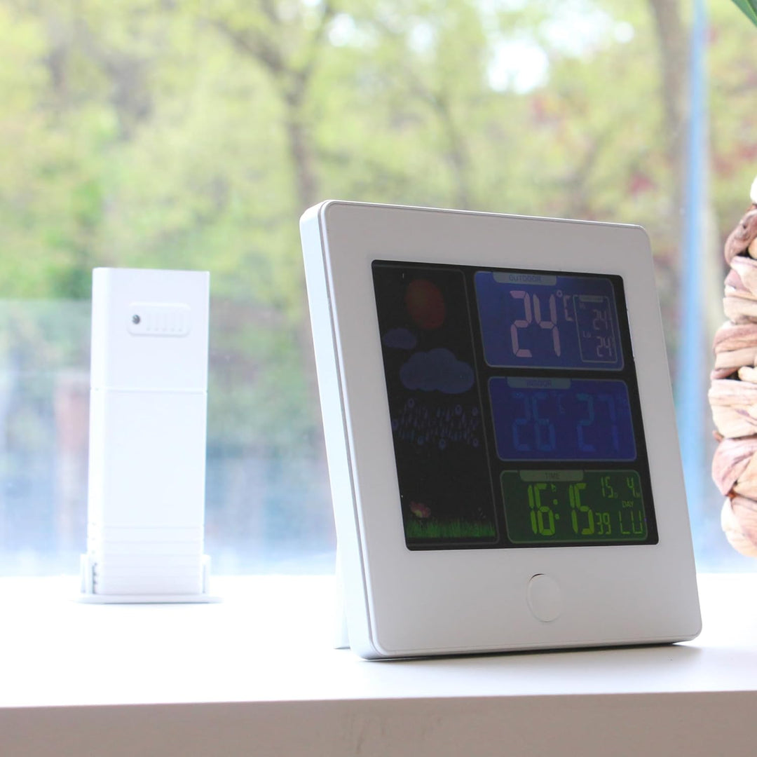 FISHTEC – Color My Day Wetterstation für den Innenbereich – Farb-LCD-Bildschirm – Temperatur, Luftfe