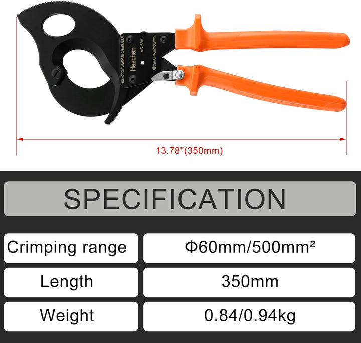 Heschen Ratschen-Kabelschneider VC-60A für 60 mm/500 mm² Abisolierzange, Hand-Crimpzange