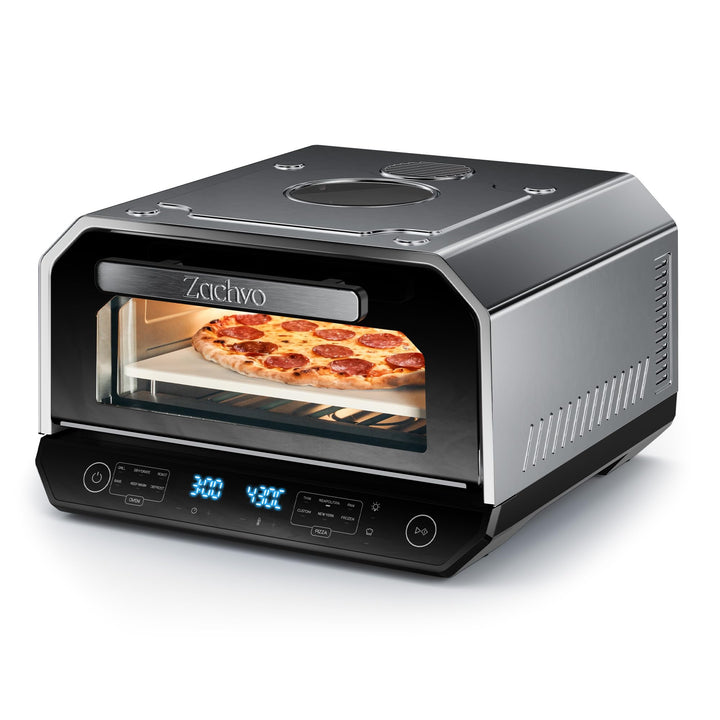 Pizzaofen Elektrisch 450°C – Neapolitanische Pizza in 90 Sek, Sichtfenster & Innenbeleuchtung, 6 Pro