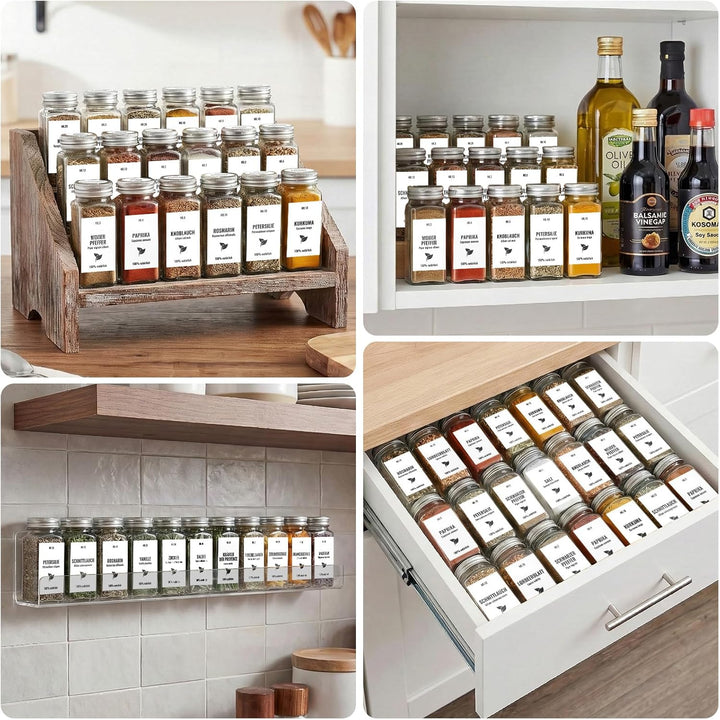 Gewürzgläser Eckig Set, 24er 120ml Gewürzdosen Glas, Gewürzbehälter Gewürzstreuer Mit Weiss Deckel,
