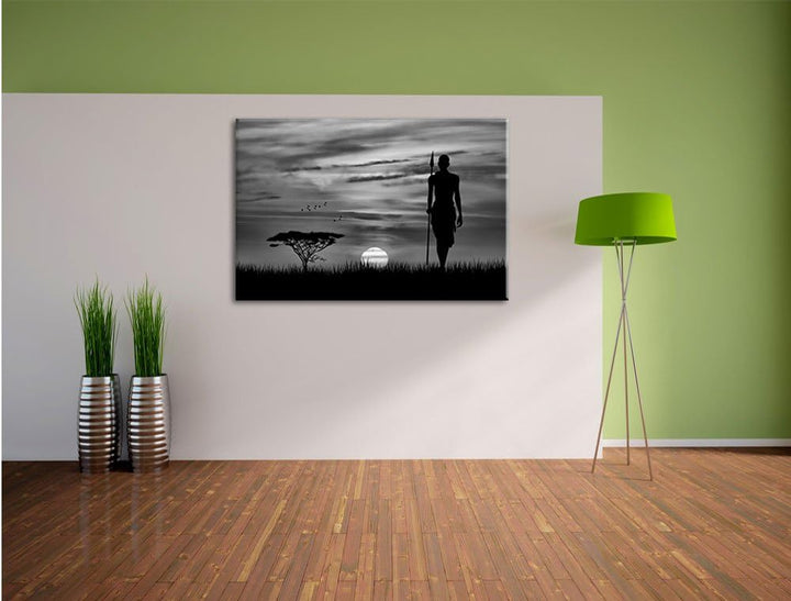 Pixxprint Roter Sonnenuntergang in Afrika als Leinwandbild/Grösse: 100x70 cm/Wandbild/Kunstdruck/fer