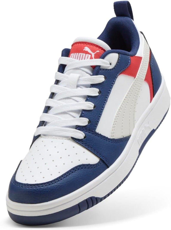 PUMA Unisex Kinder Rebound V6 Lo Jr Sneaker 35.5 EU Blaue Schmucksteine Federgrau Puma Weiss, 35.5 E