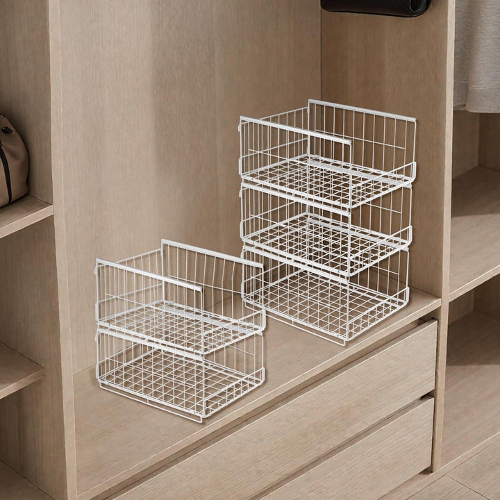 3 Stück Schrank Organizer Kleiderschrank, Stapelbare Aufbewahrungsbox mit Schubladen-Design, Metalli