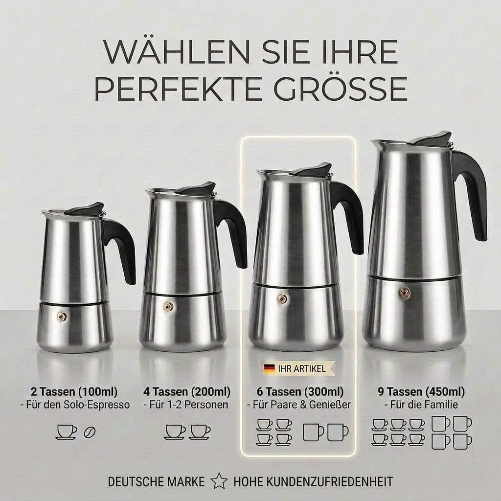 Coffee Fox® Espressokocher aus Edelstahl - Kaffeebereiter Kaffeekocher Espresso-Kanne (6 Tassen - 30