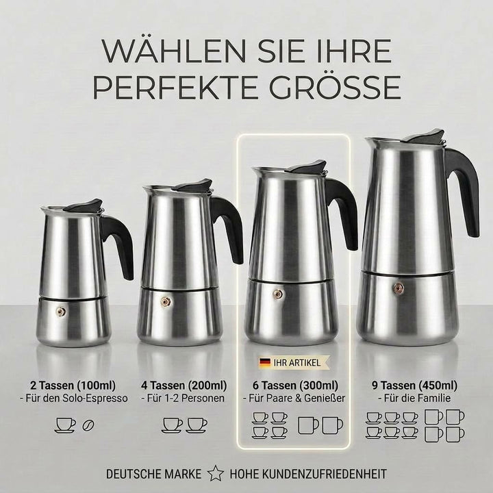 Coffee Fox® Espressokocher aus Edelstahl - Kaffeebereiter Kaffeekocher Espresso-Kanne (6 Tassen - 30