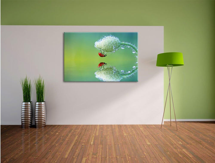 Pixxprint Marienkäfer Mohnblume als Leinwandbild/Grösse: 100x70 cm/Wandbild/Kunstdruck/fertig bespan