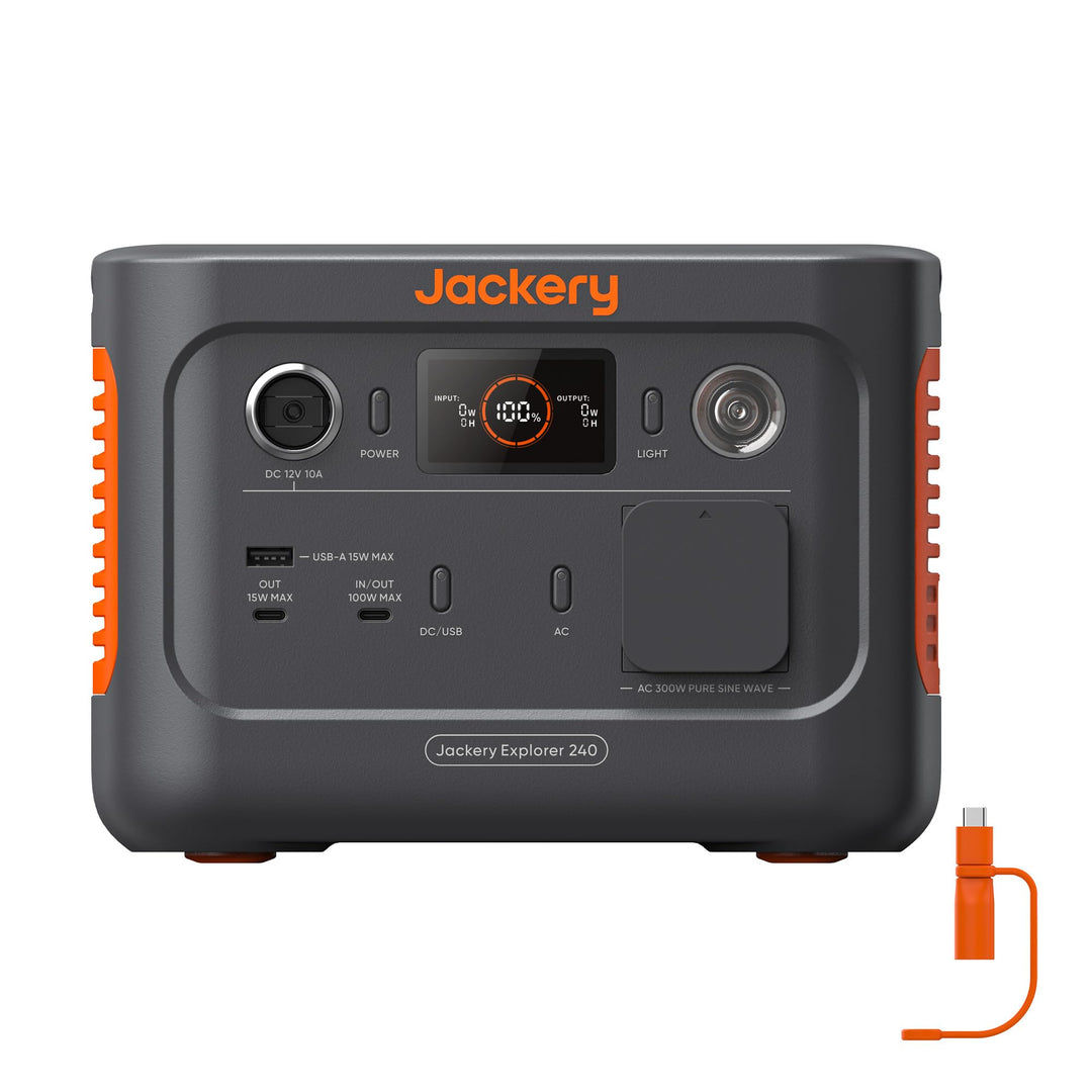 Explorer 240 v2 Tragbare Powerstation, mit Jackery DC8020 zu USB-C-Adapter, 256Wh LiFePO4 Solargener