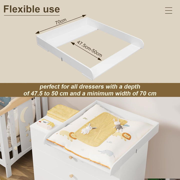 WOLTU Wickelaufsatz für Wickelkommode, Wickeltischaufsatz 70 x 10 x 80 cm, passend für Tiefe 47,5–50