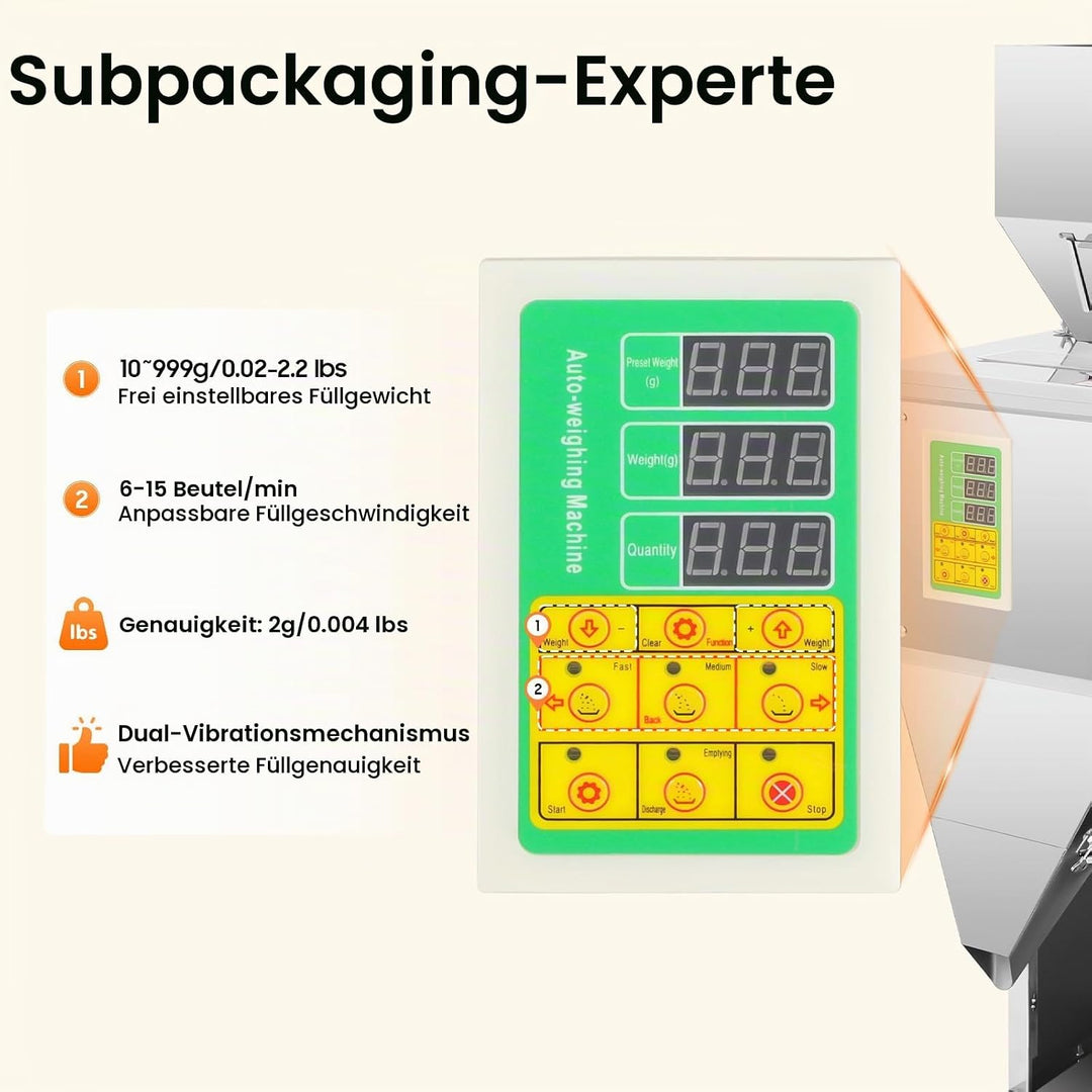 Pulverabfüllmaschine 10-999g Automatisches Wiegen und Abfüllen von Granulat Multifunktionale Verpack