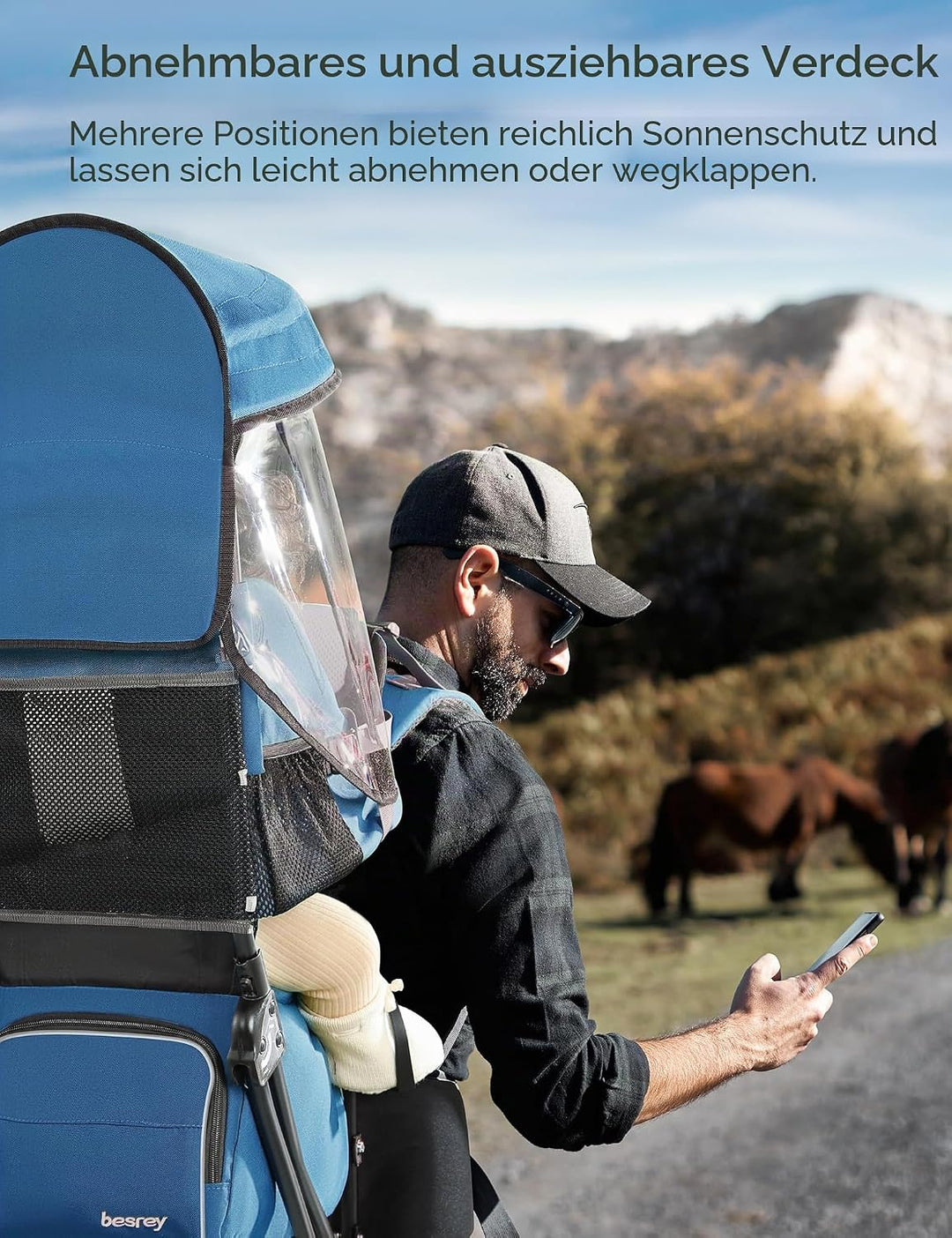 besrey Kraxe Kindertrage mit Aufbewahrungstasche, tragbare Kinderrückentrage für Reise, Kinderkraxe