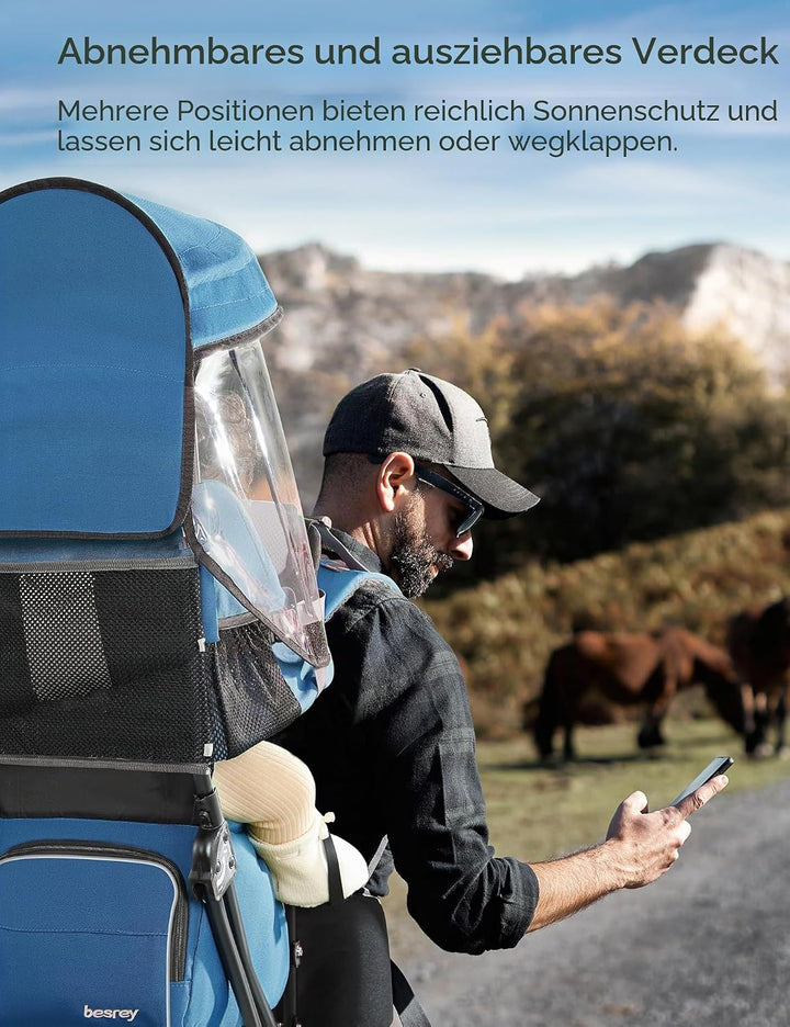 besrey Kraxe Kindertrage mit Aufbewahrungstasche, tragbare Kinderrückentrage für Reise, Kinderkraxe