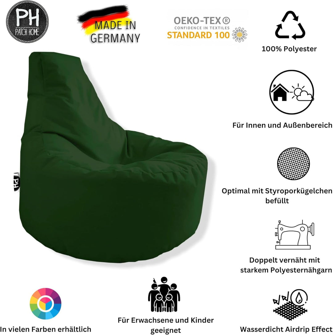PATCH HOME Gamer Sessel inkl. Würfel Bean Bag Set Ø80cm, 30cm Sitzhöhe, 90cm Höhe + 35x35cm Würfel D