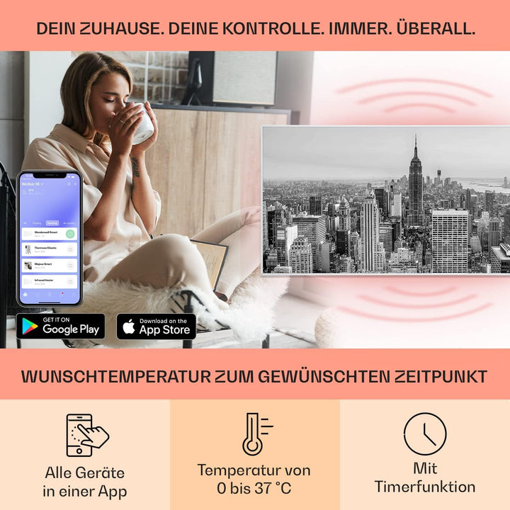 Klarstein Air Art Smart Infrarotheizung, Infrarot Heizung mit IoT/WiFi App-Steuerung, Erkennung Offe