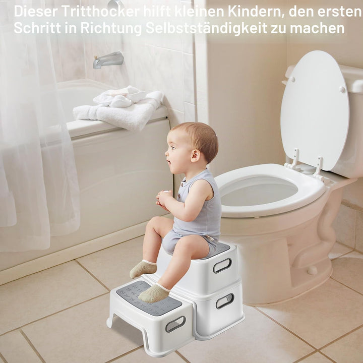 Kinder Tritthocker, 2-Stufen Sicherer Hocker, Kinderhocker Anti-Rutschfüssen &amp; Kippschutz Klohocker