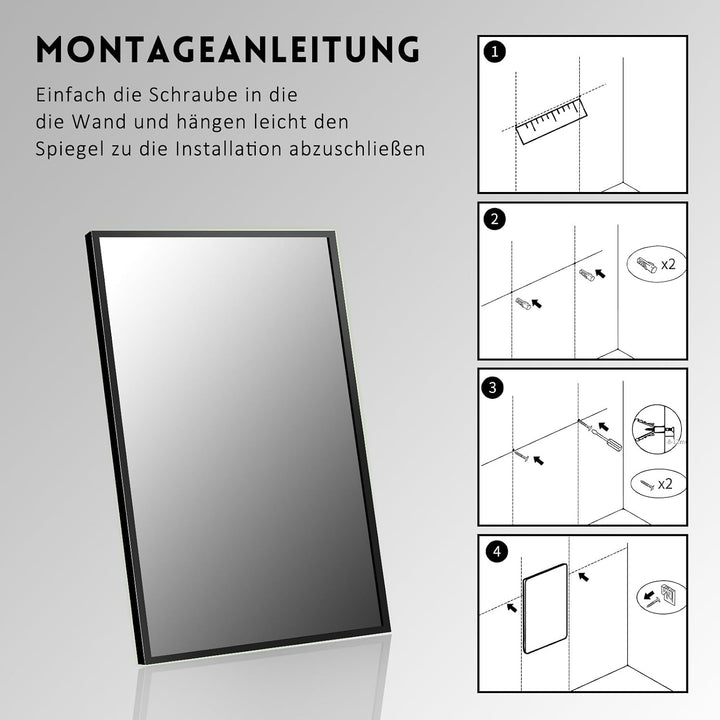 Spiegel Schwarz 40x60 cm Wandspiegel Rechteckiger Kosmetikspiegel Wandmontage Edelstahl für Badezimm