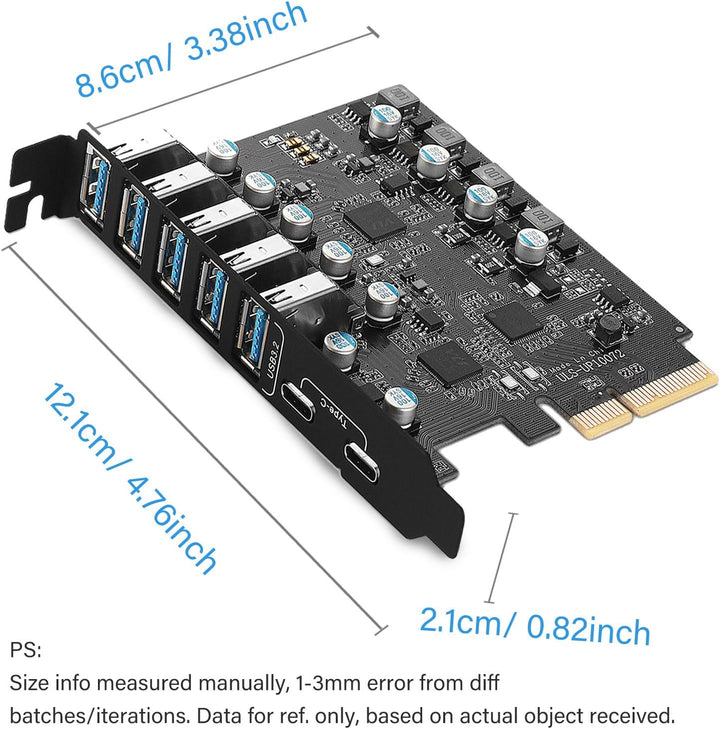 Pcie USB 3.2/3.1 Gen 2 Karte 7 Ports (2X USB C - 5X USB A), USB Expansion Karte mit 10 Gbps Internal