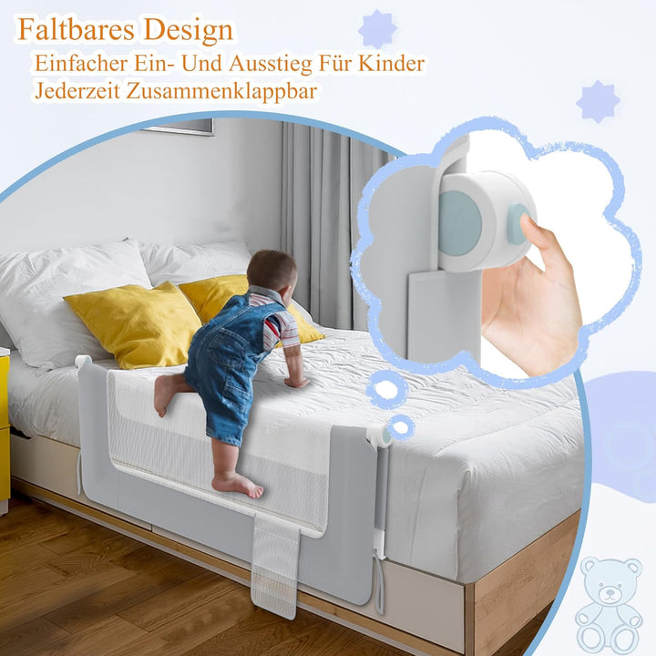 YUENFONG 150cm Bettgitter Bettschutzgitter Rausfallschutz für Kinder, Höhenverstellbar 72 bis 96cm K