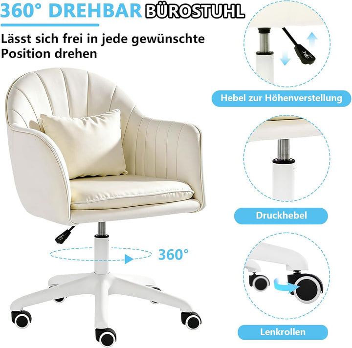 Ergonomischer Bürostuhl, 360°Drehstuhl mit Kopfkissen, Höhenverstellbarer Schreibtischstuhl, Schmink
