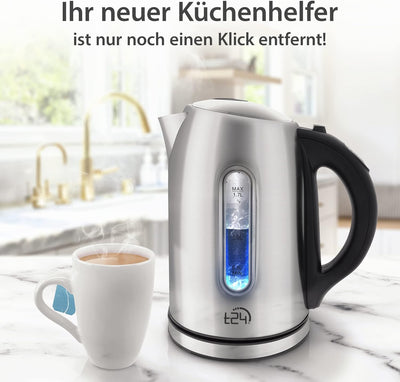 T24 Edelstahl Wasserkocher 1,7 L mit Temperatureinstellung 2200W, LED Beleuchtung-Farbe je nach Temp