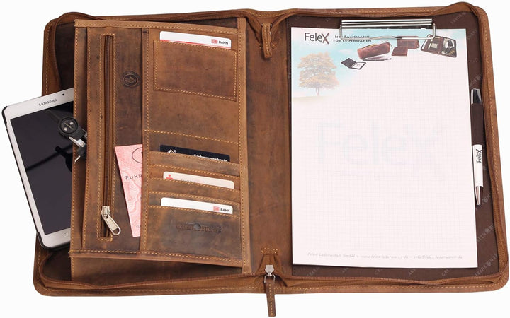 Greenburry Leder Schreibmappe A4 Braun, Braun
