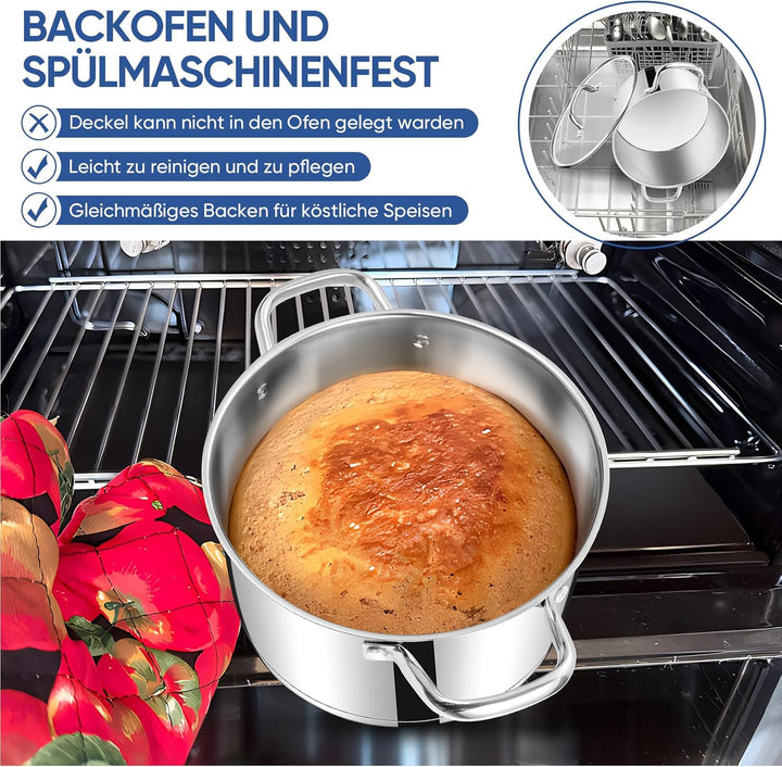 22cm Kochtopf, Onader 3-Lagiger Boden Edelstahl Topf Induktion mit Glasdeckel, 4,7L Nudeltopf Suppen