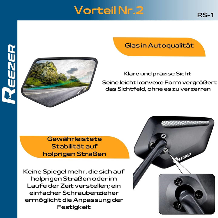 REEZER Fahrradspiegel rechts mit extra grosser Spiegelfläche - 360° verstellbarer Fahrrad Spiegel fü