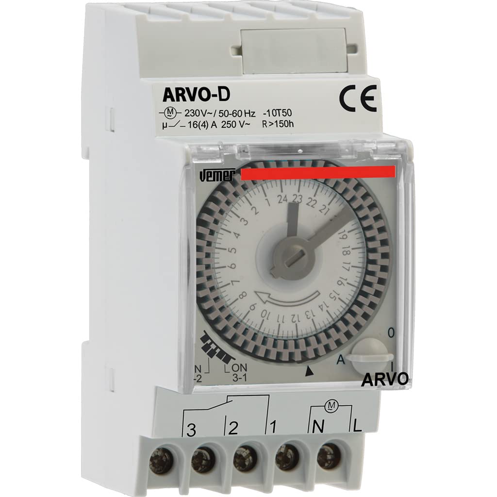 VEMER VP882500 ARVO-D Elektromechanisch Zeitschaltuhr mit Täglicher Programmierung, DIN-Schienenmont