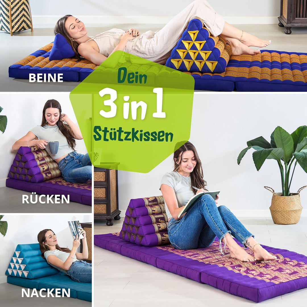 livasia Rückenstützkissen extrahoch mit Thaiseide - 38x55x35cm - Dreieckskissen für Garten/Balkon, K