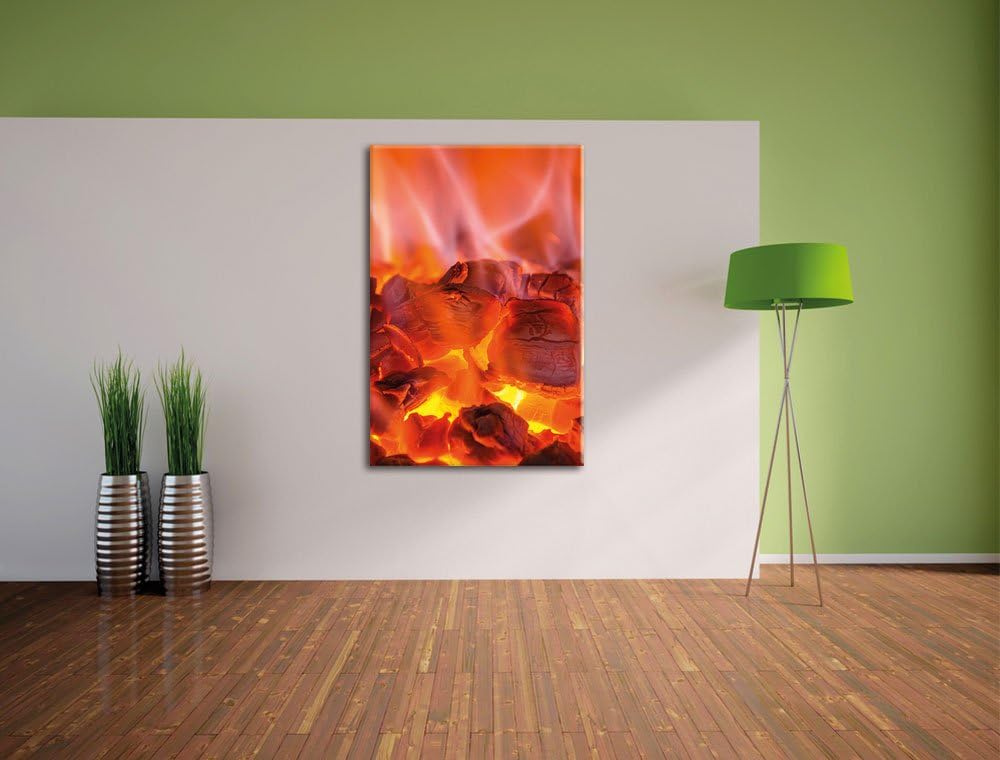 Holzkohle Feuer, Format: 100x70 auf Leinwand, XXL riesige Bilder fertig gerahmt mit Keilrahmen, Kuns