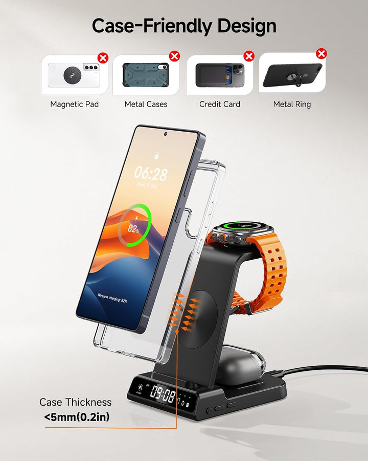 leQuiven Induktive Ladestation für Samsung, 3 in 1 Kabelloses Ladestation für Galaxy S24 Ultra/Z Fol
