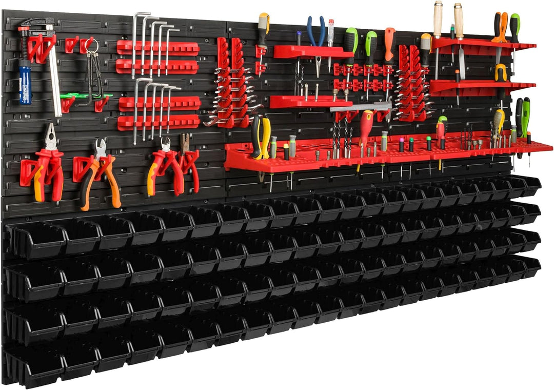 Lagersystem Werkstattregal | 172 x 78 cm | 88 stck. Box | Wandregal mit Werkzeughalterungen und Stap