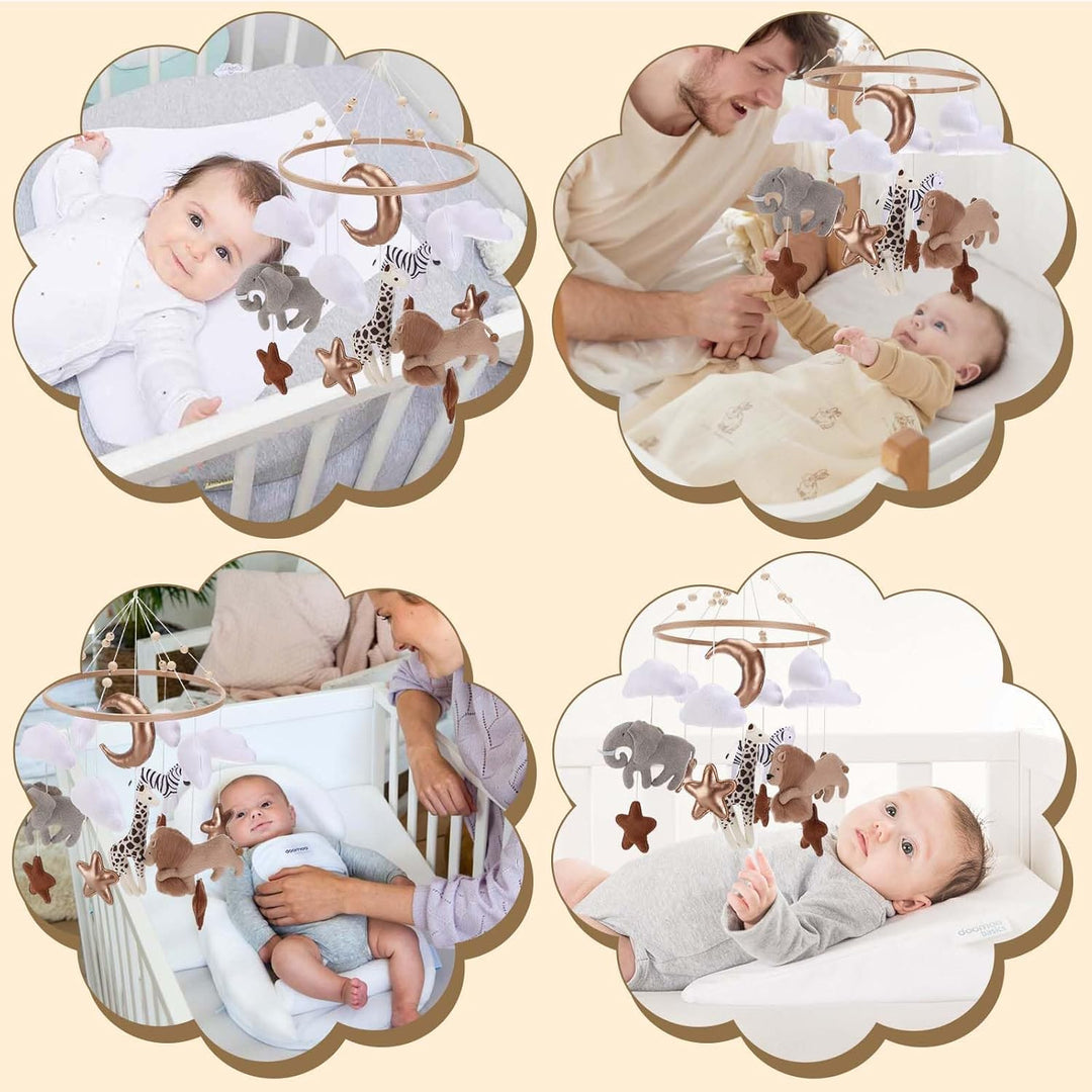 Mobile babybett,Mit gehäkelten Sonne,Monden Sternenund Wolken hängenden Dekorationen,Holz Mobile Bab