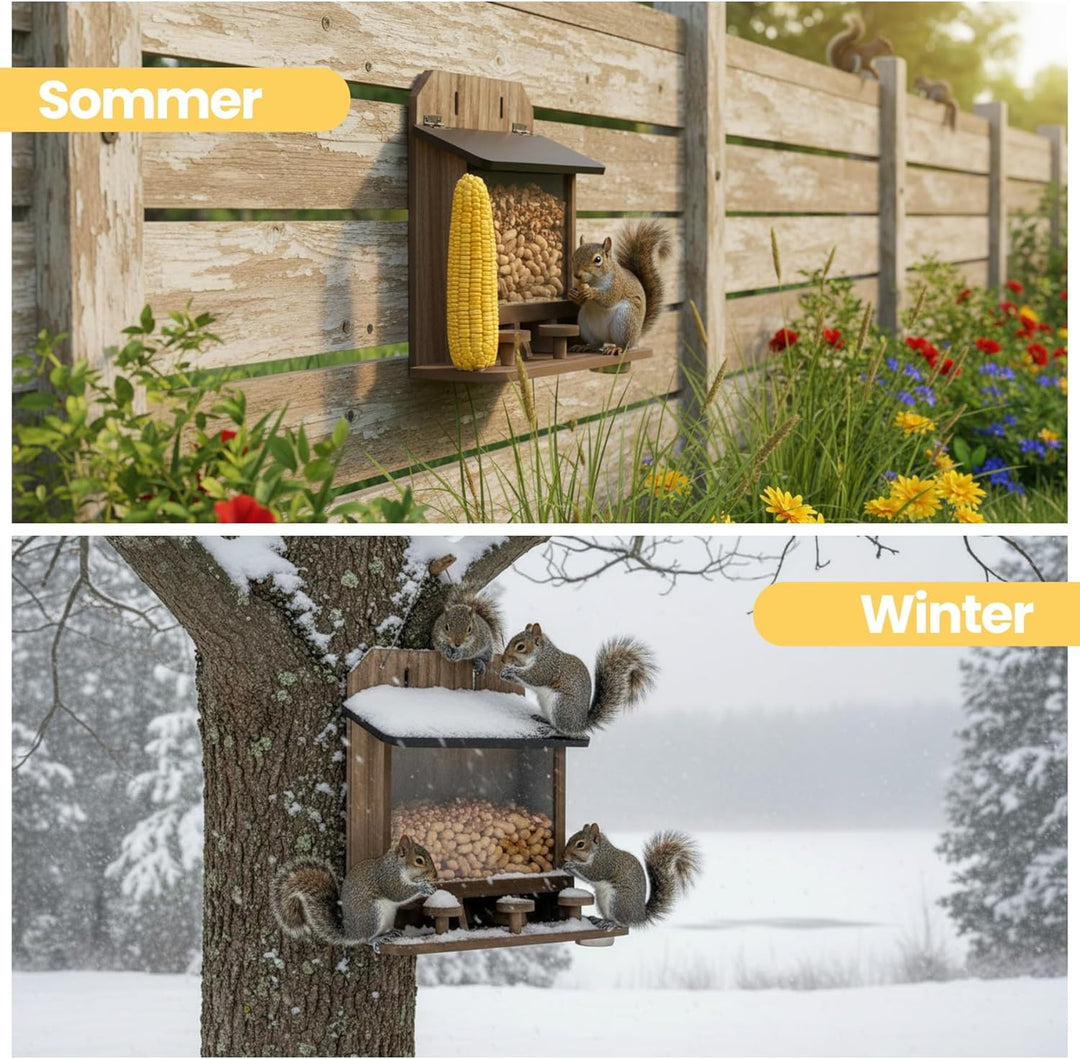 Eichhörnchen Futterhaus Wetterfest, Eichhörnchenhaus Holz für Aussenbereich, Futterstation mit Pickn