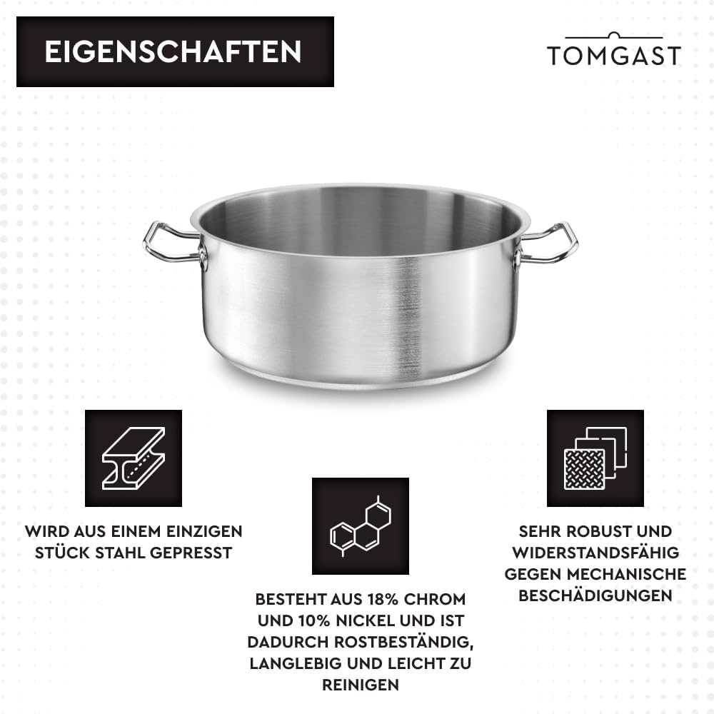 Topf Durchmesser: 20 cm Höhe: 9 cm Fassungsvermögen: 2,5 l | Edelstahl 18/10 | Wandstärke 1 mm bis 1